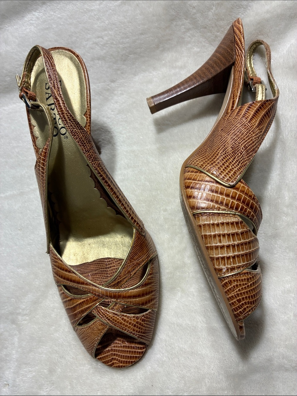Franco Sarto- Vintage Leather Textured Slingback Peep-Toe Heels- Size 7 1/2